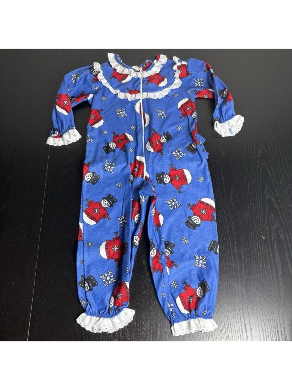 Vintage BELLEPOINTE Toddler Girl 2T One-Piece Flannel Snowman Christmas Pajamas